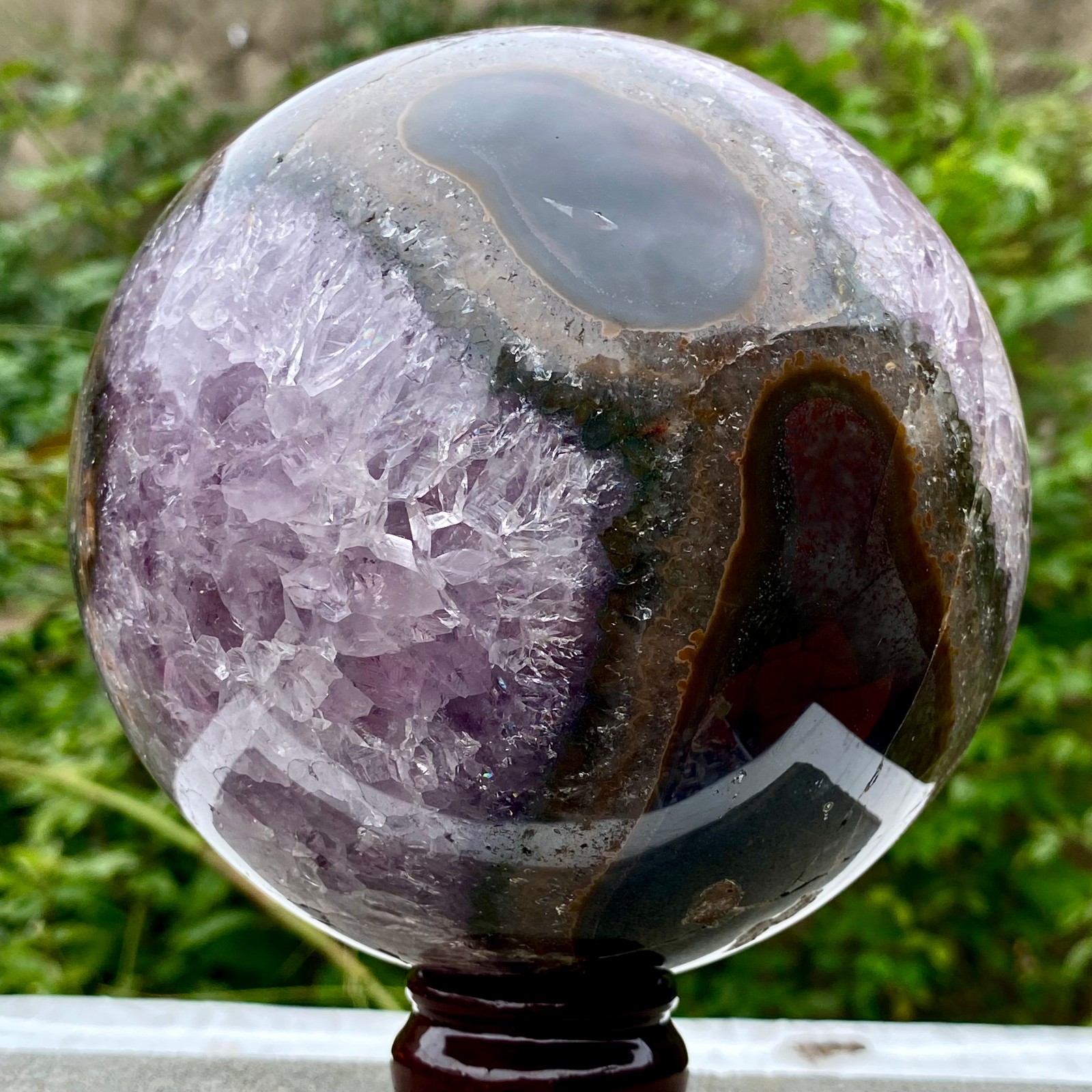 5.9LB Natural Amethyst Agate Sphere Polished Healing Crystal Ball Home Fe