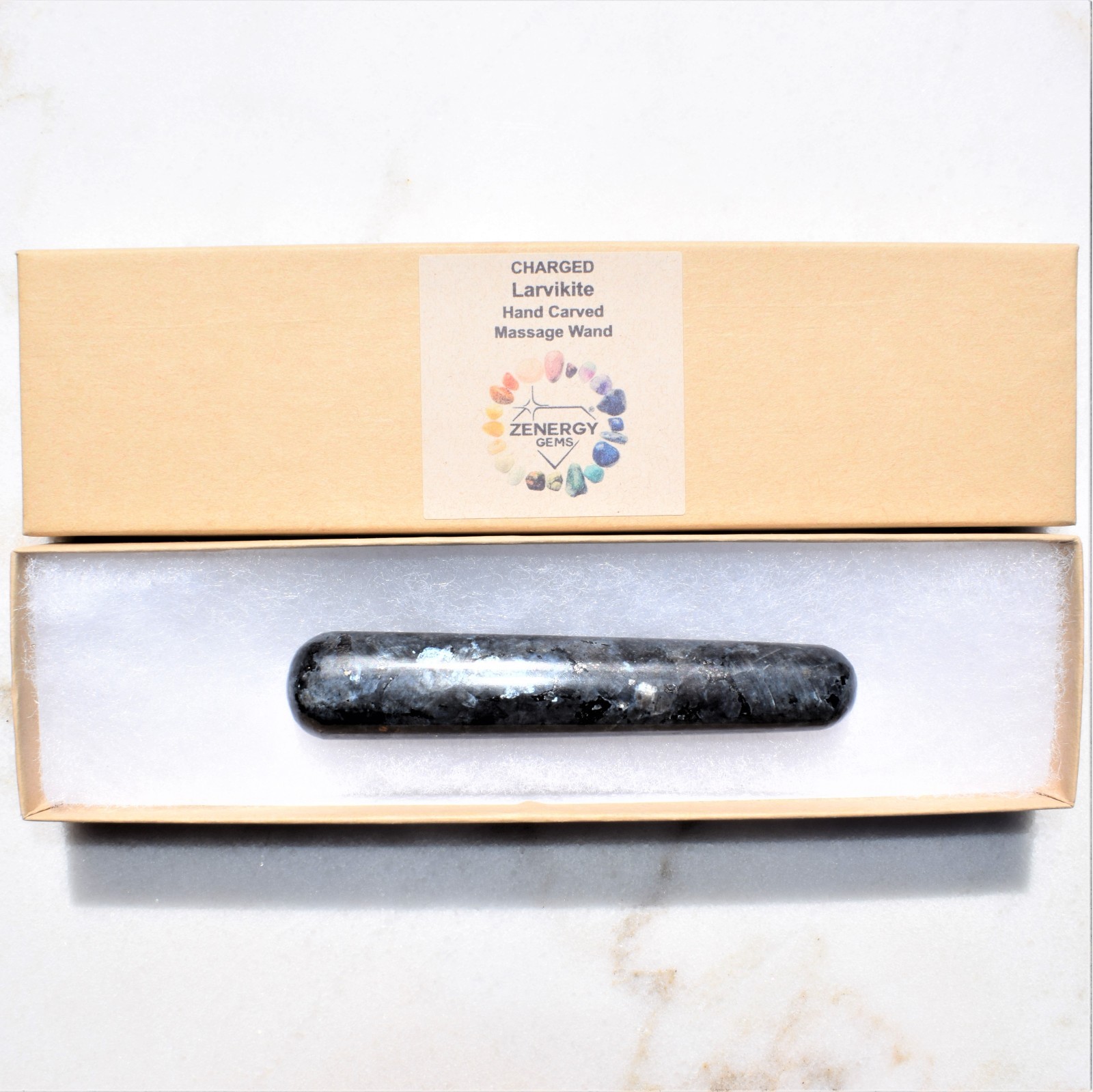 Flashy Charged 4″ Larvikite Crystal Massage Wand Crystal Healing Energy ~78g