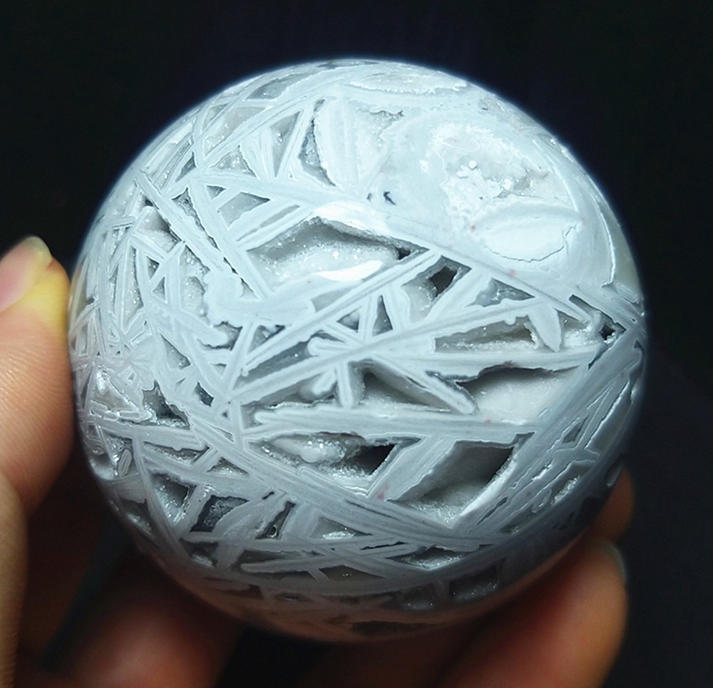 Rare 270.2G 61mm Natural Grid Agate Stone Sphere Ball Herling A434