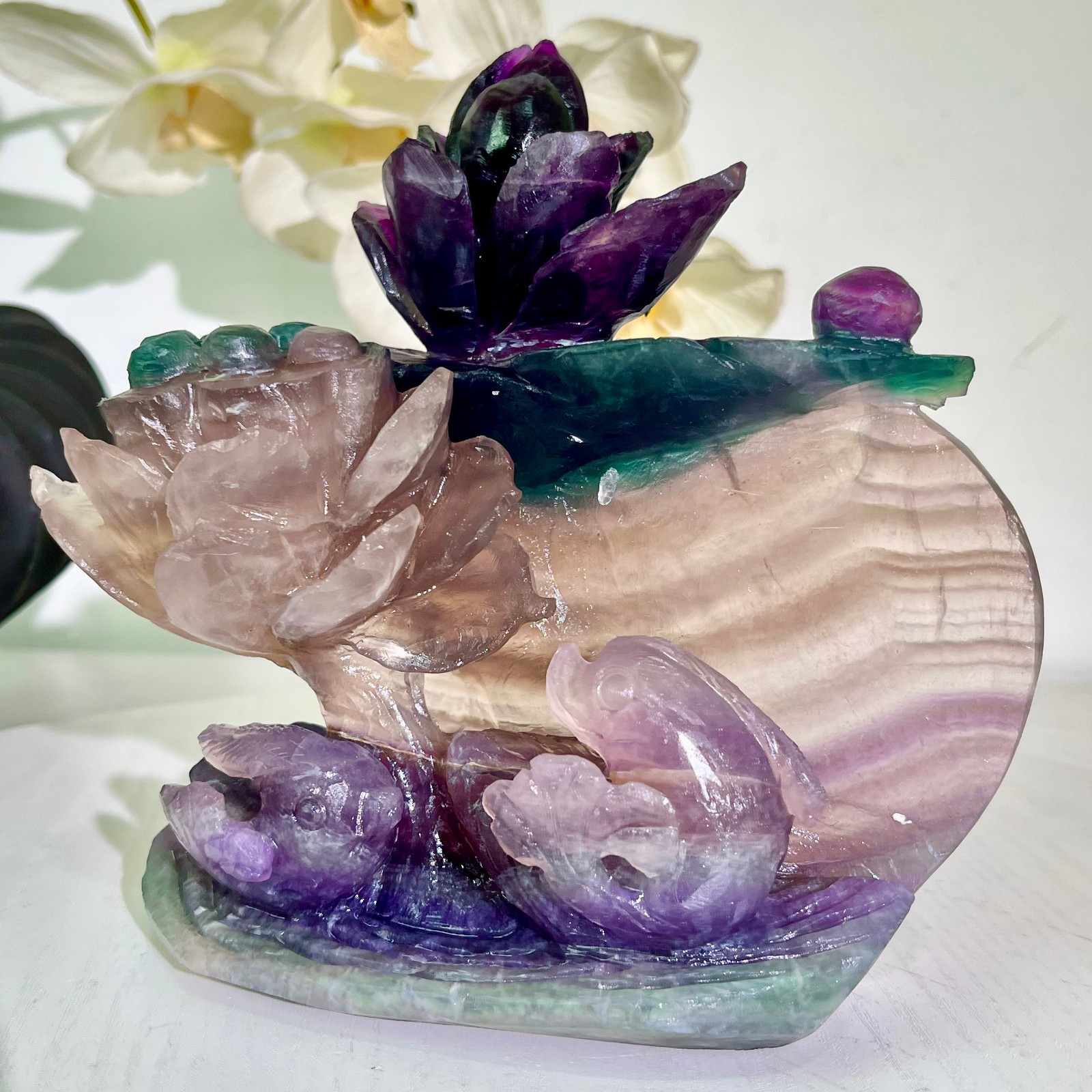 4.47LB Natural fluorite quartz products, hand carved and polished spiritual orn