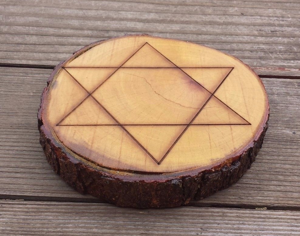 CRYSTAL GRID SET WOOD SLICE WITH STAR PATTERN