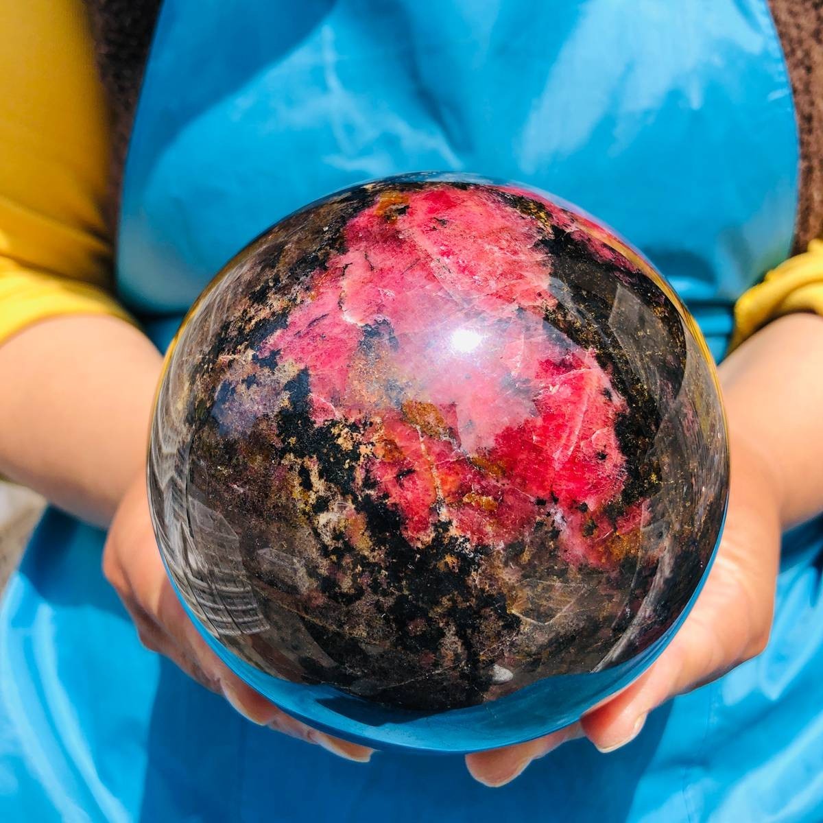 5.78LB Natural Rhodonite Crystal Sphere Pink Black Healing Gem Stone 4801