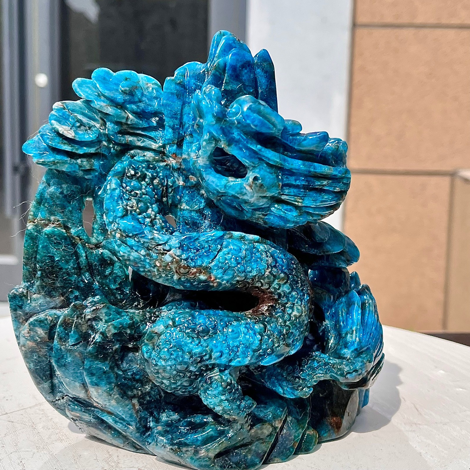 3.57LB Natural blue lithium gray shaped pattern hand carved and healed