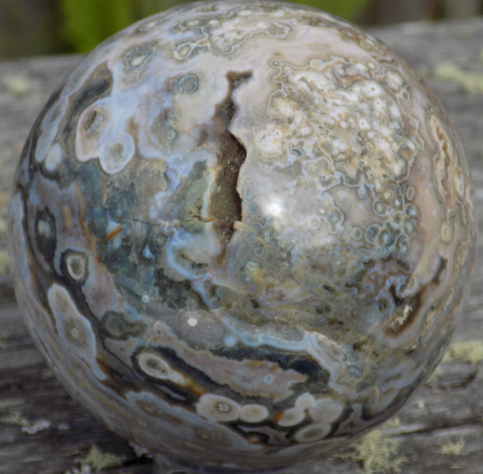 SWEET OCEAN JASPER SPHERE MARBLE 87MM OR 3 7/16” 6755