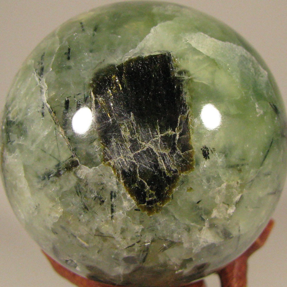 2.1″ Green PREHNITE w/ TOURMALINE, EPIDOTE Sphere w/ Stand – Australia – 53mm