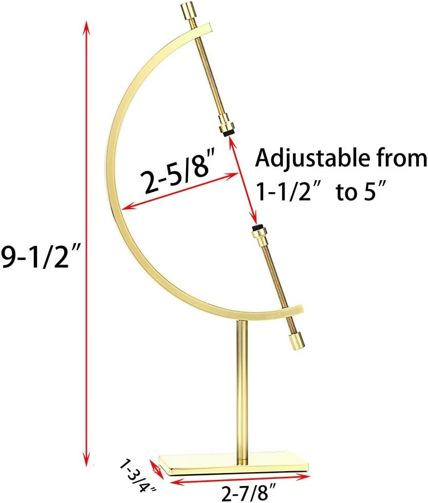 Golden Toned Sphere Holder Caliper Stand, Caliper Style Display Stand for Minera