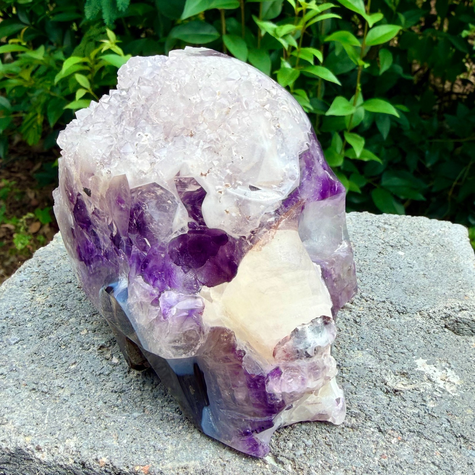 2.71lb Amethyst agate crystal cave skull, Rare hand carved skull specimen