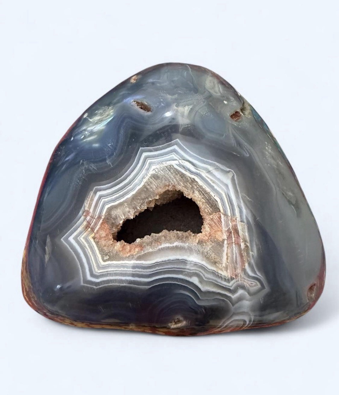 Large 4.6 Pound Orca Blue Agate Crystal Geode with Deep Druzy Cave