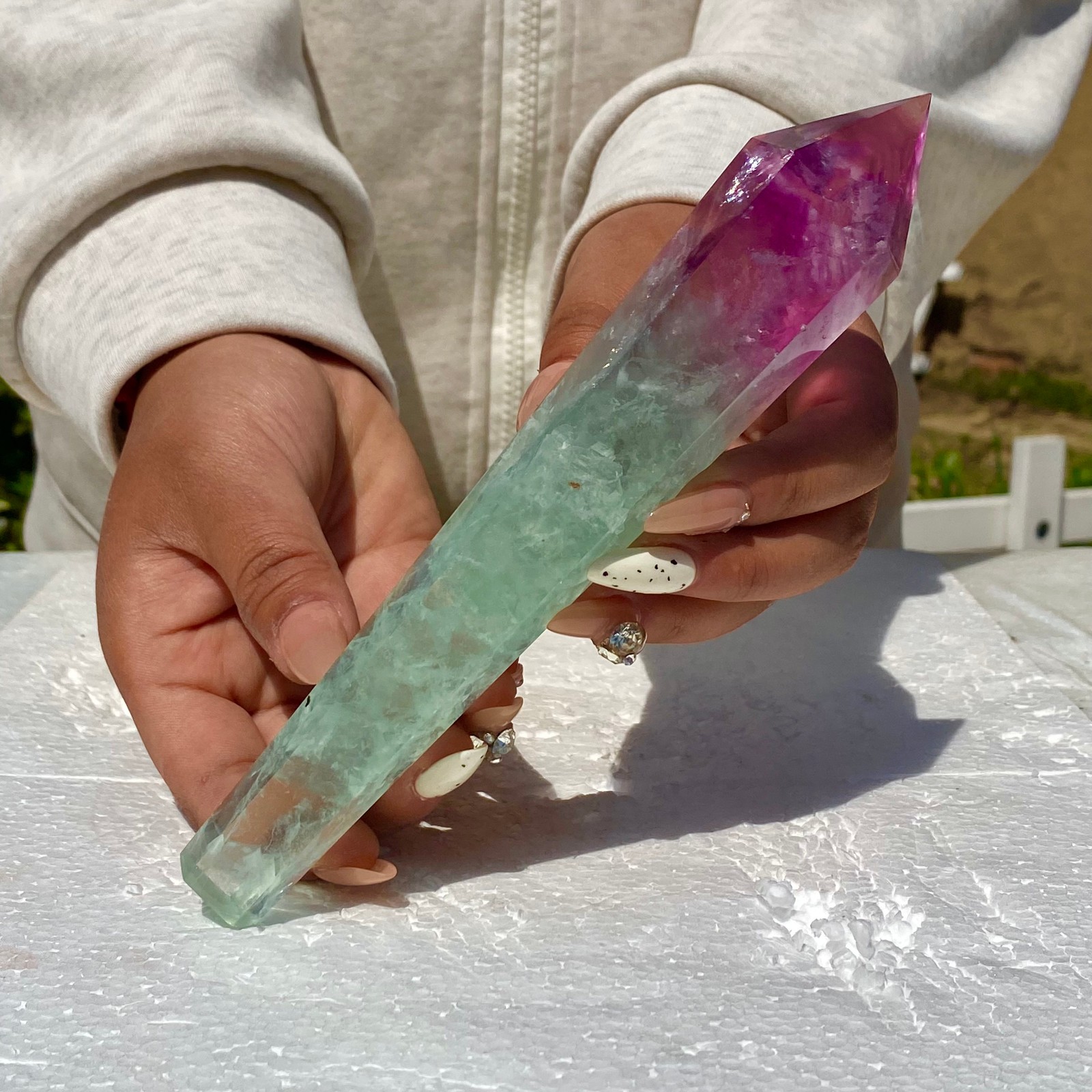 311G Top natural rainbow fluorite scepter crystal healing