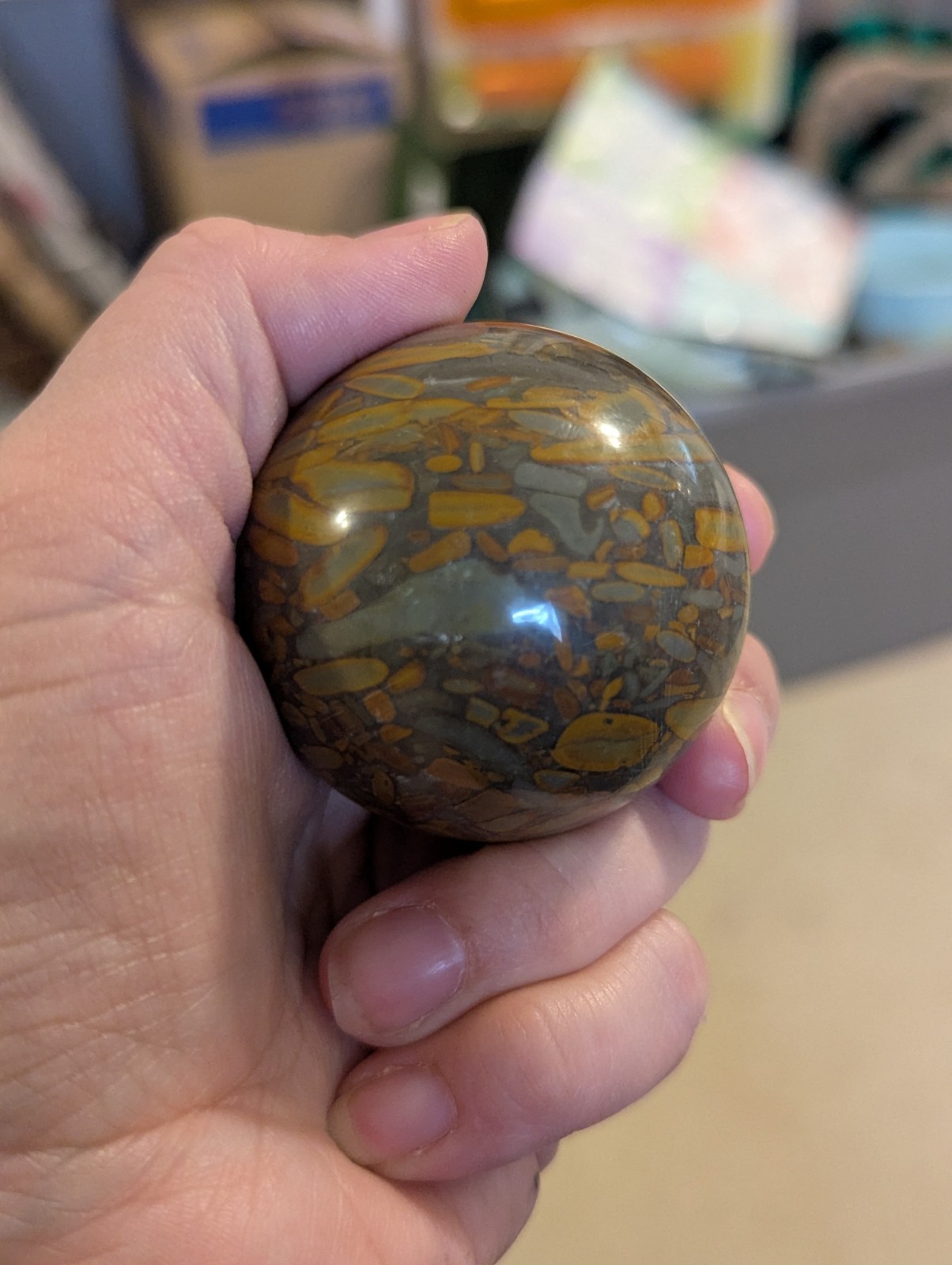 51 mm (2.0) Bamboo Fossil Stone Sphere Crystal Ball & Stand (China) US Seller