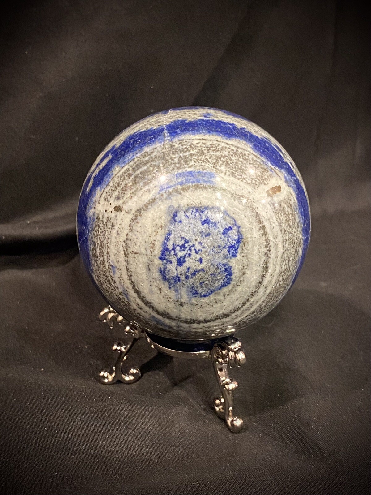 Lapis Lazuli Sphere With Metal Stand 2.75 Inches Mild UV Reactivity