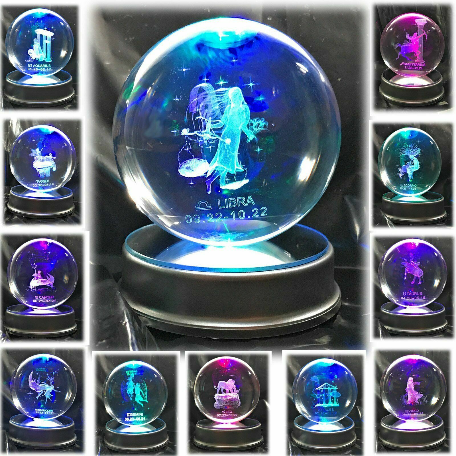 Amlong Crystal 3″ (80mm) Zodiac Astrology Crystal Ball with Light Stand