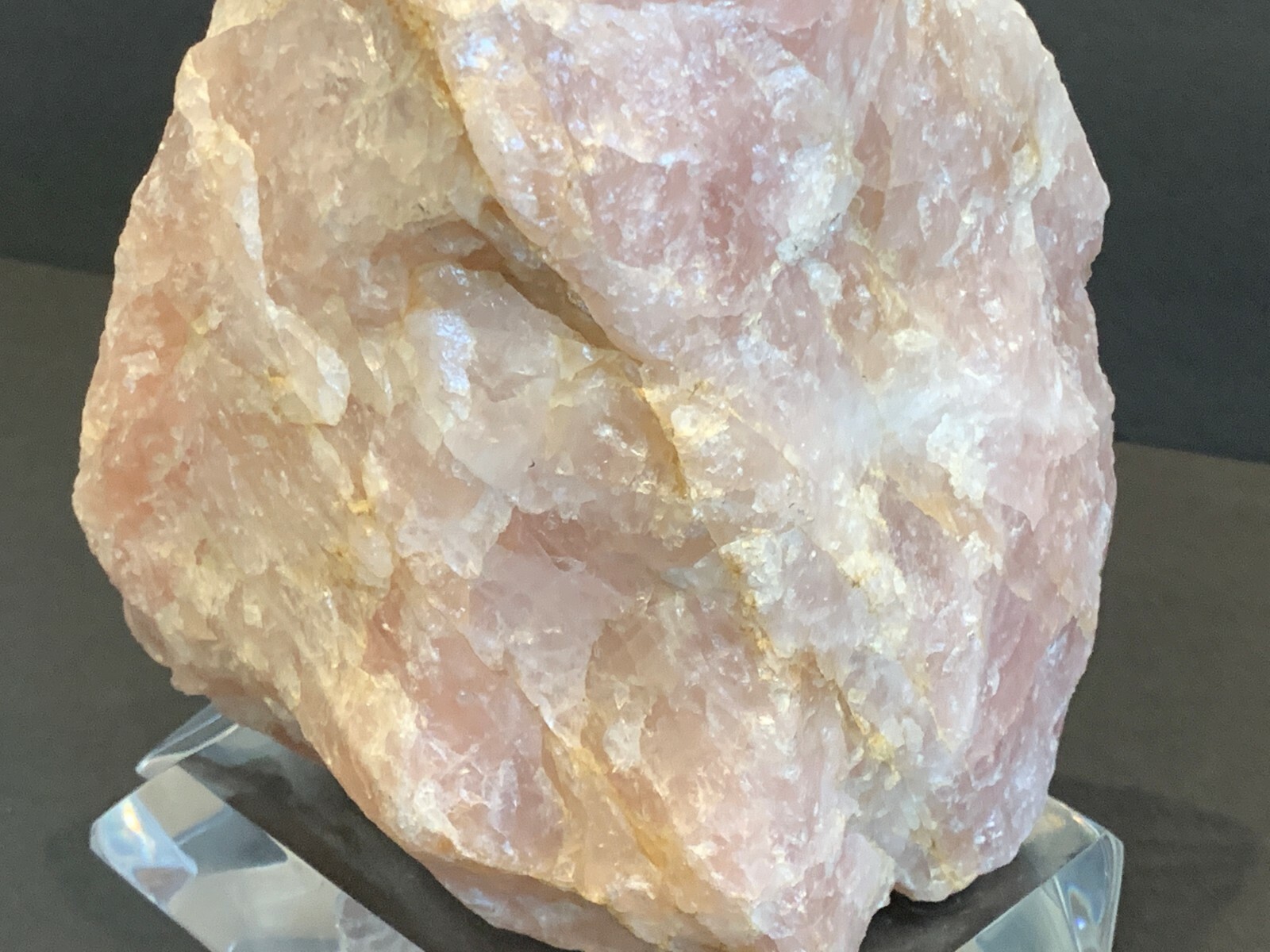 Large Chunk of Rose Quartz Rough Rock on Lucite Base