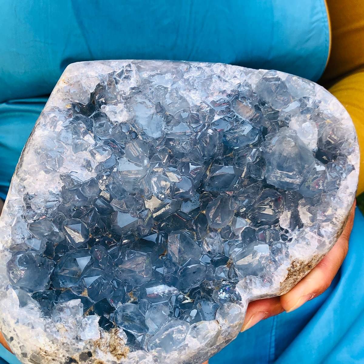 5LB Natural Blue Celestite Geode heart-shaped Crystal Cluster Specime Healing