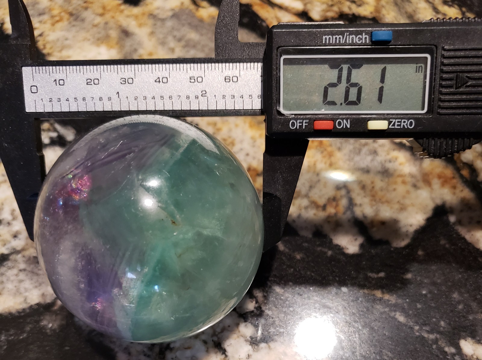 2.6″ Green and Purple Fluorite Quartz Crystal Sphere Ball Orb Rainbow UV, 488g