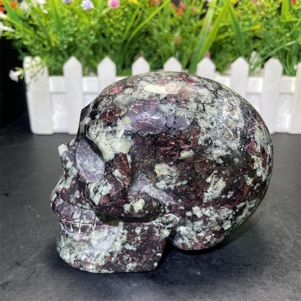 2.6LB 4.3″ Natural A++ Eudialyte Skull Carving Crystal Quartz Mineral UV Reiki