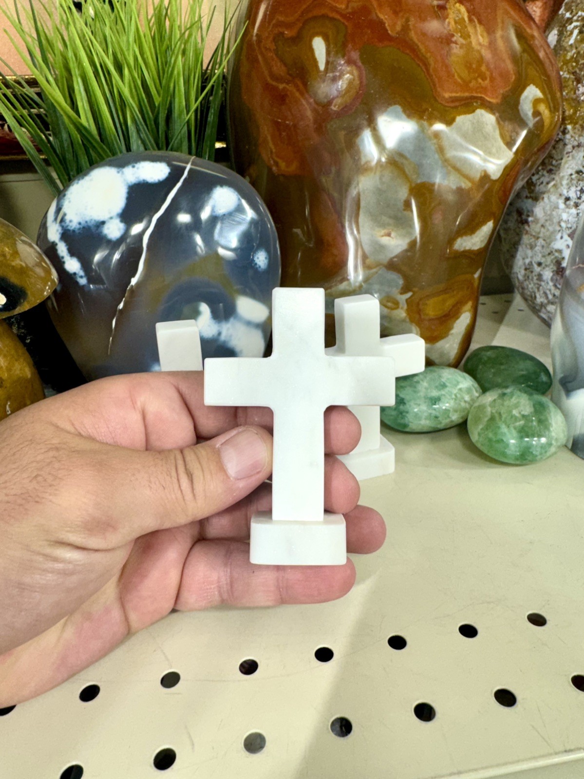 Small Cross Marble White Statue Free Standing 3.5” x 2.5” ZENDA IMPORTS