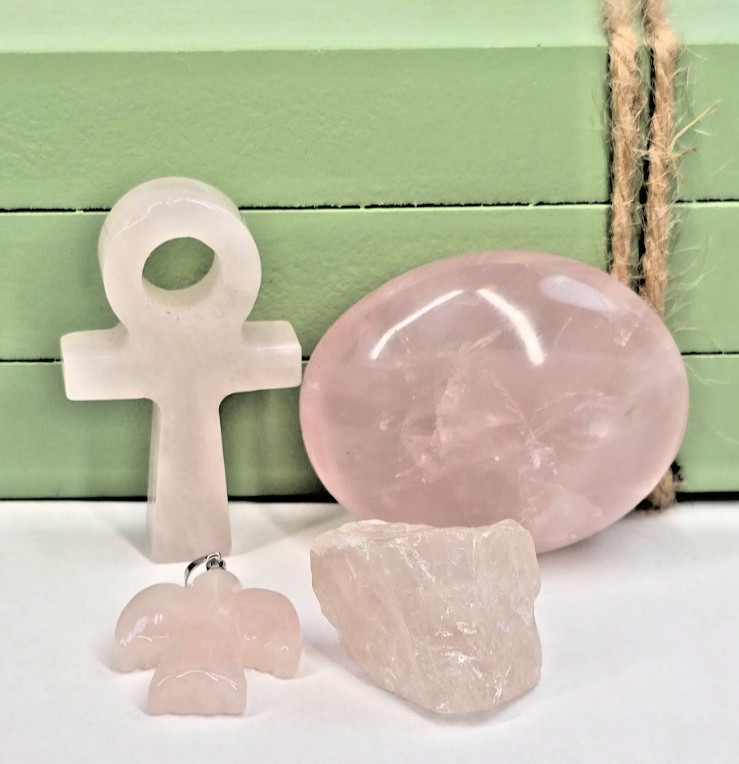 Rose Quartz Crystal Set Self Care Gift Calm Anxiety Relief Stones Bundle