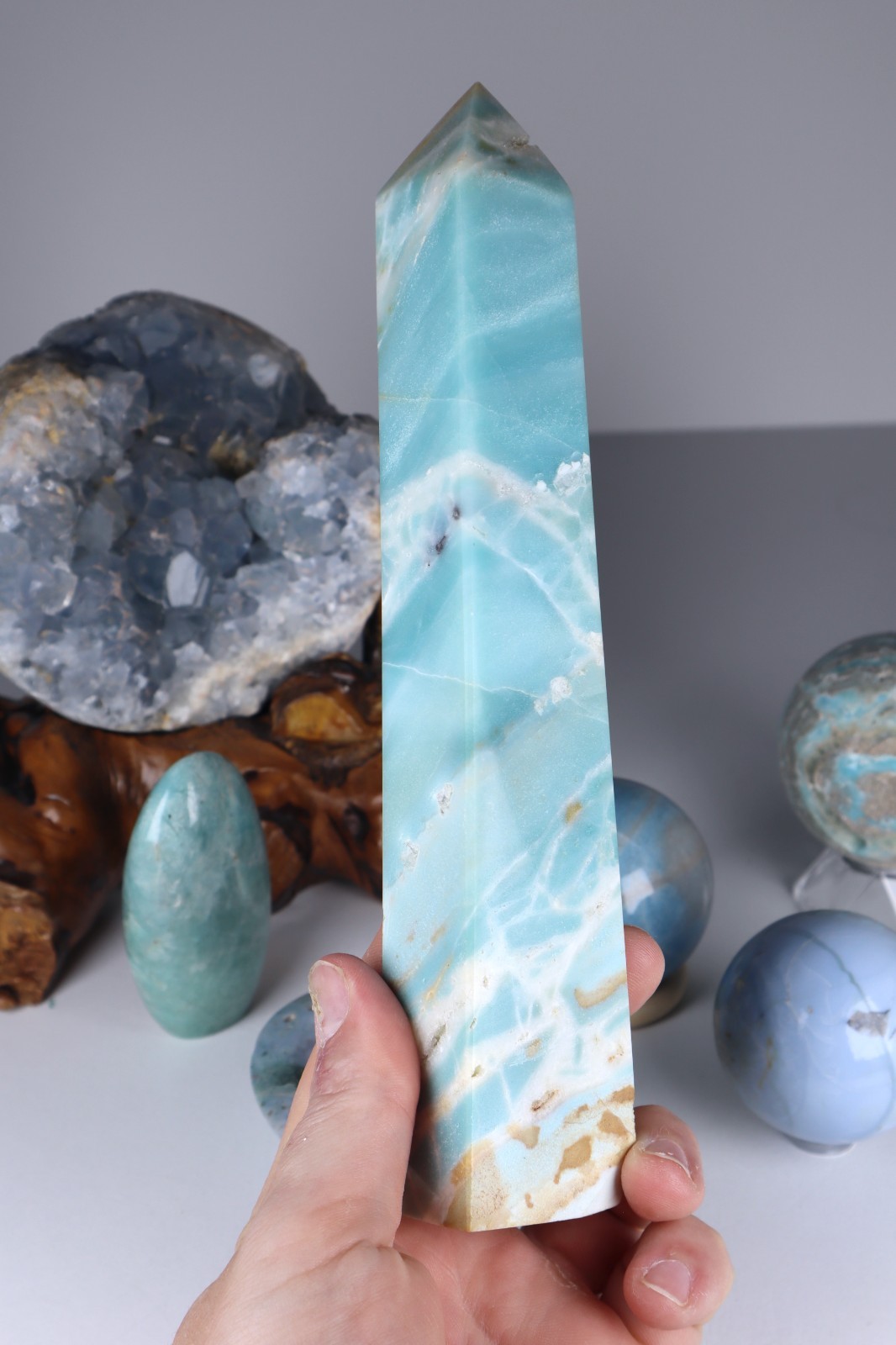Large BLUE CRYSTAL LOT Celestite Angelite Caribbean Calcite Tower Amazonite