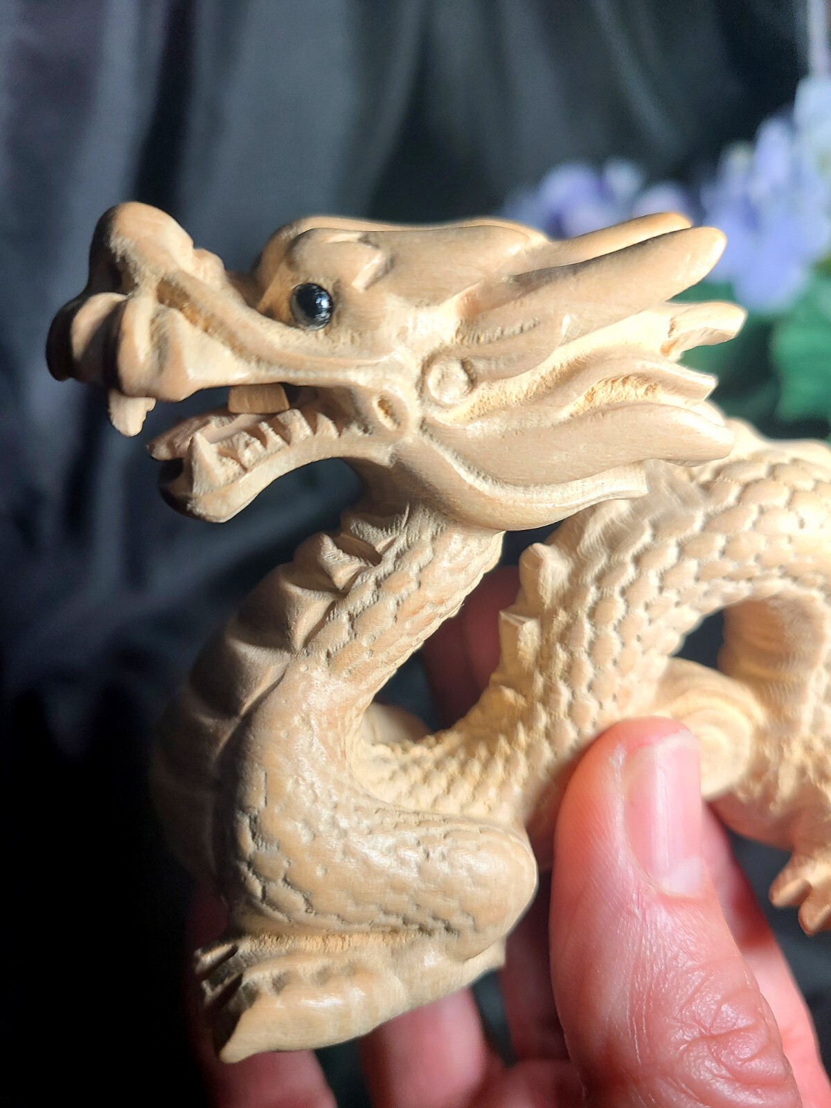 Large 6″ Full Body Detailed Wood Dragon Carving Figure – 2024 Year of The Dragon