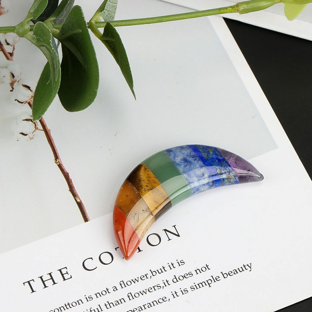 New Natural 7 Chakra Stone Quartz Moon Shape Worry Stone Healing Energy Reiki