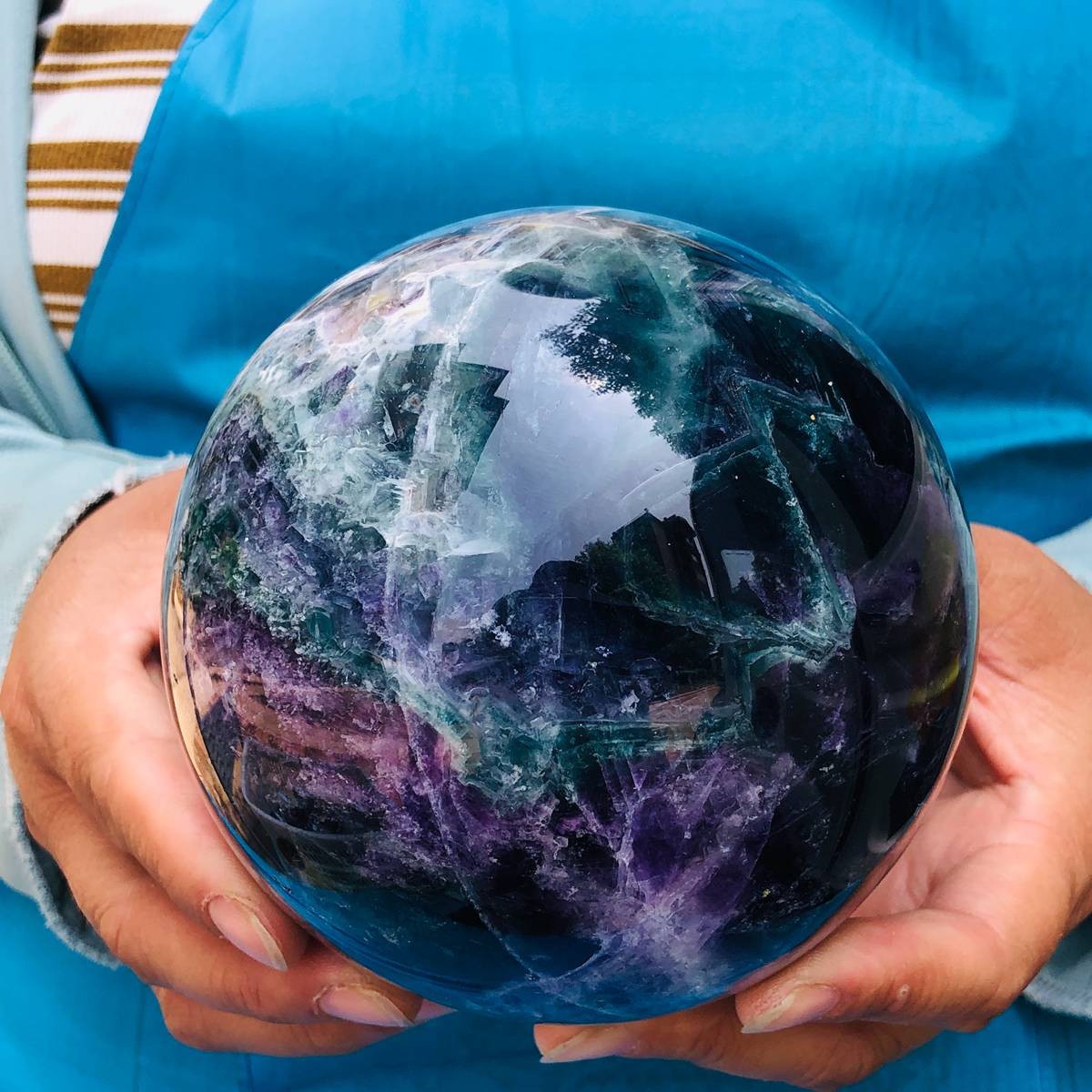 5.25LB Natural rainbow fluorite sphere quartz crystal polished ball healing