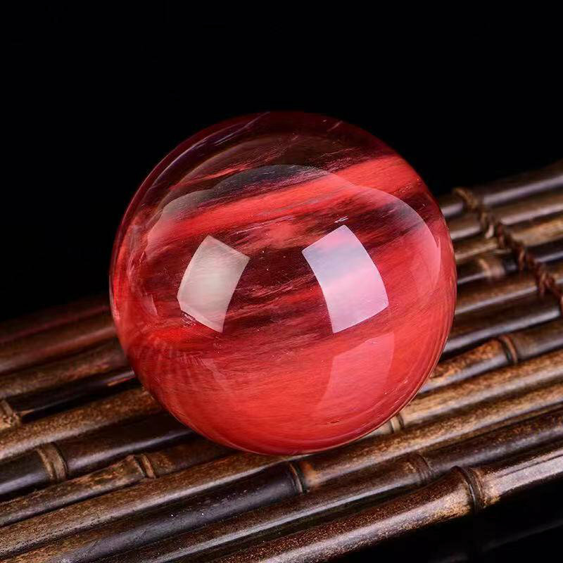 80mm Large Natural Red Smelting Stone Quartz Crystal Sphere Ball Decor + Stand