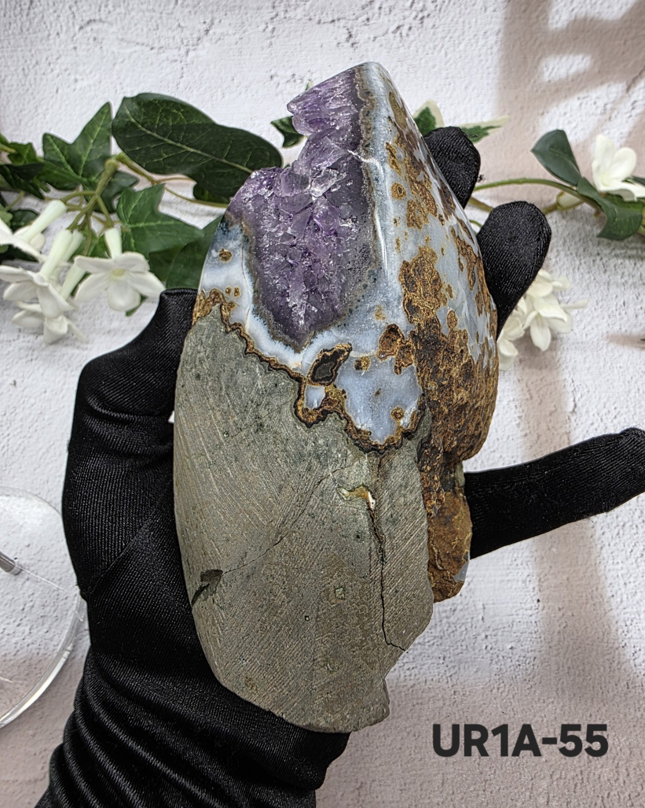 Uruguay Amethyst Druzy Geode Crystal Specimen w/ Acrylic Display Stand 1 Lb 6.6