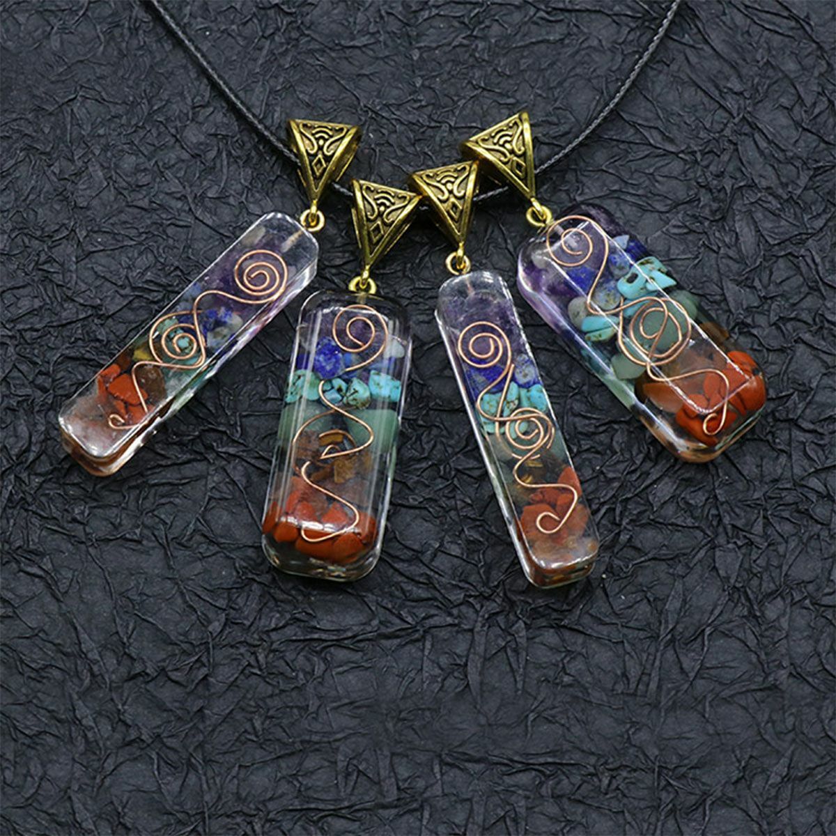 7 Chakra Gemstone Orgone Energy Generator Pendant Copper Coil Orgonite Necklace