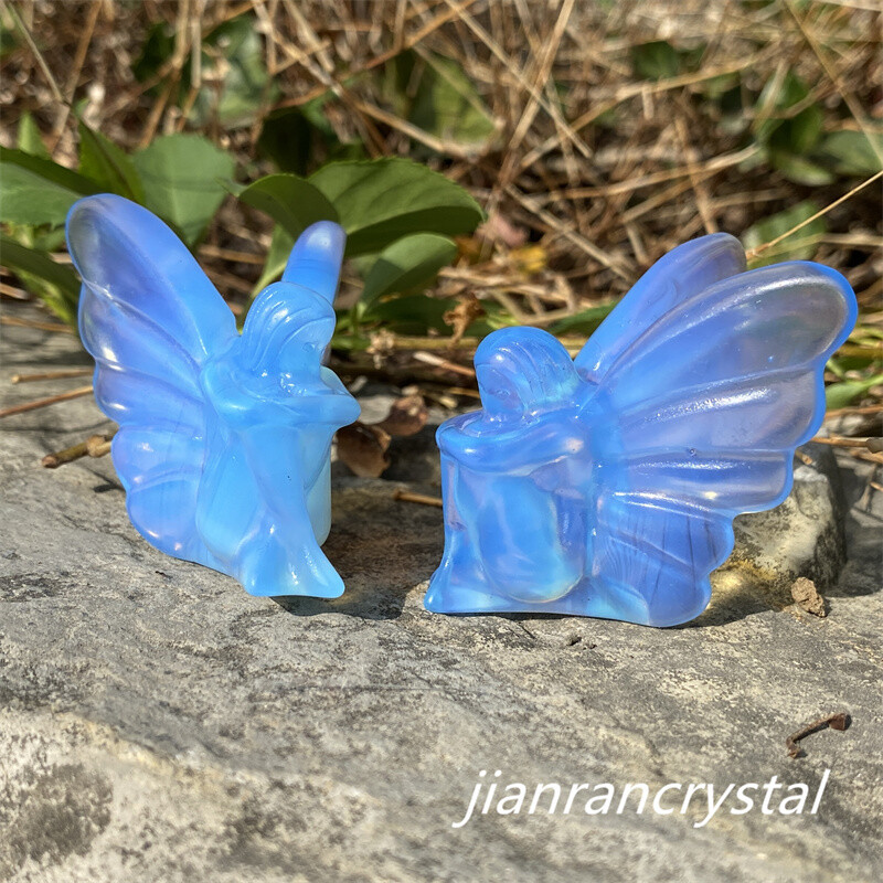 1pc Blue Opalite Butterfly Fairy Carved Quartz Crystal Skull Reiki Healing