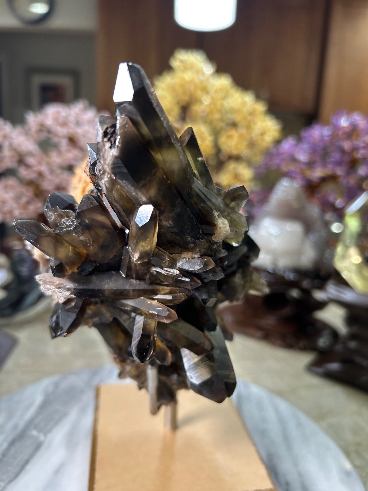 Black Quartz Specimen Freeform on custom acrylic stand big
