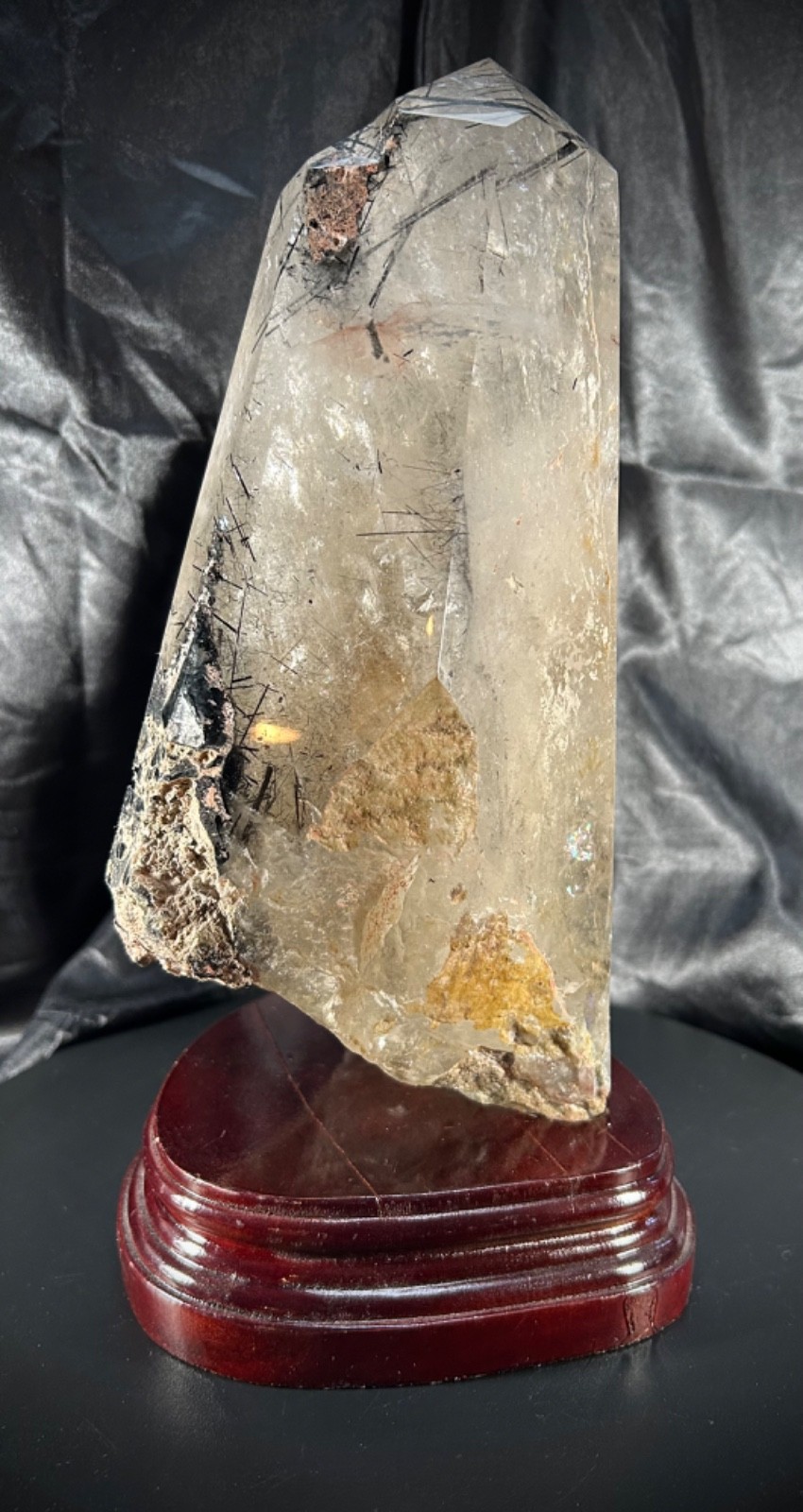 Amazing Polished Tourmalinated Quartz Specimen with Custom Wood Stand 9lb 10oz