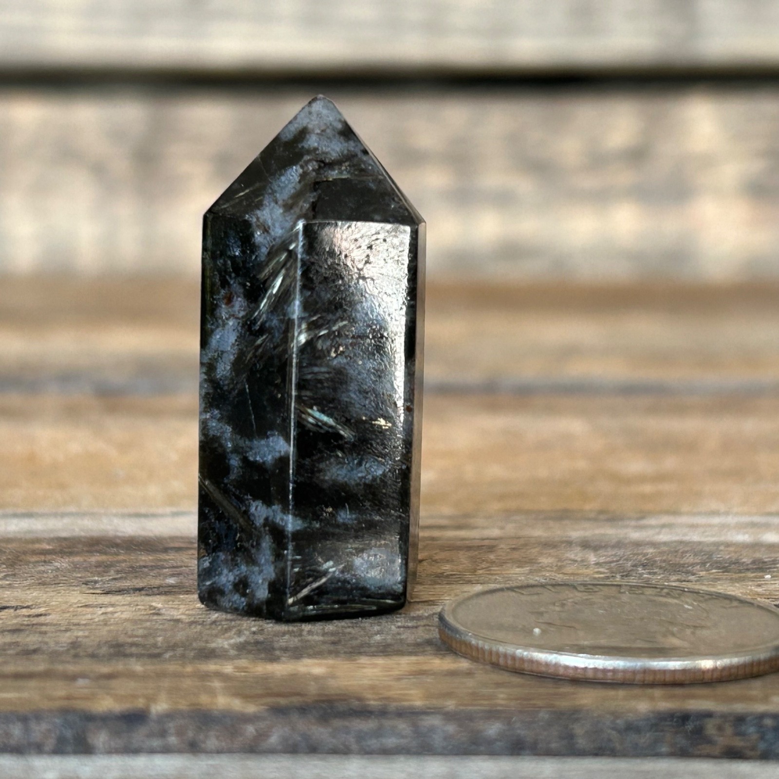 Natural Arfvedsonite Tower Polished Crystal Point Madagascar 1.5″