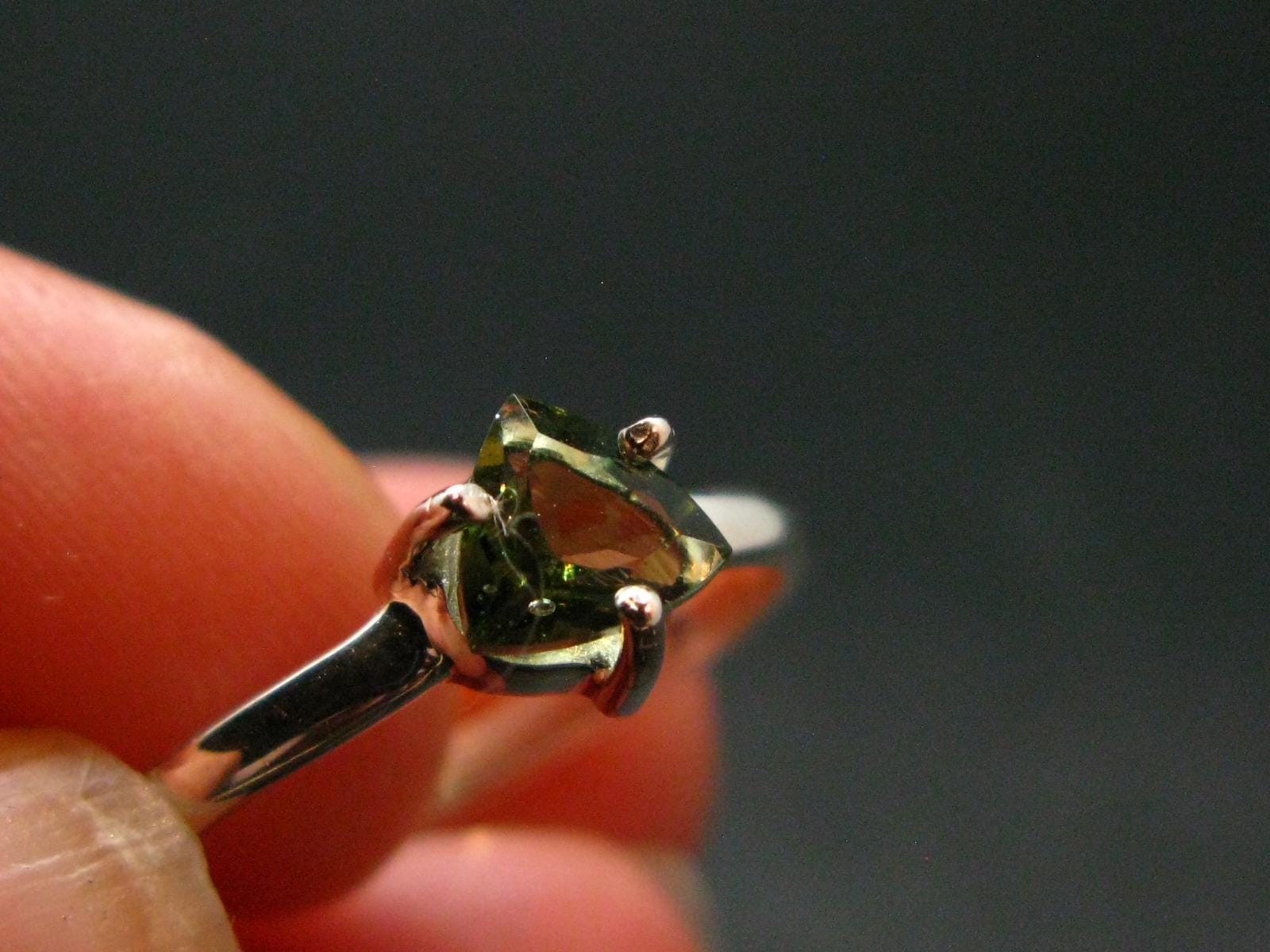 Moldavite Tektite Facetted Silver Ring from Czech Republic – Size 6 – 1.32 Grams