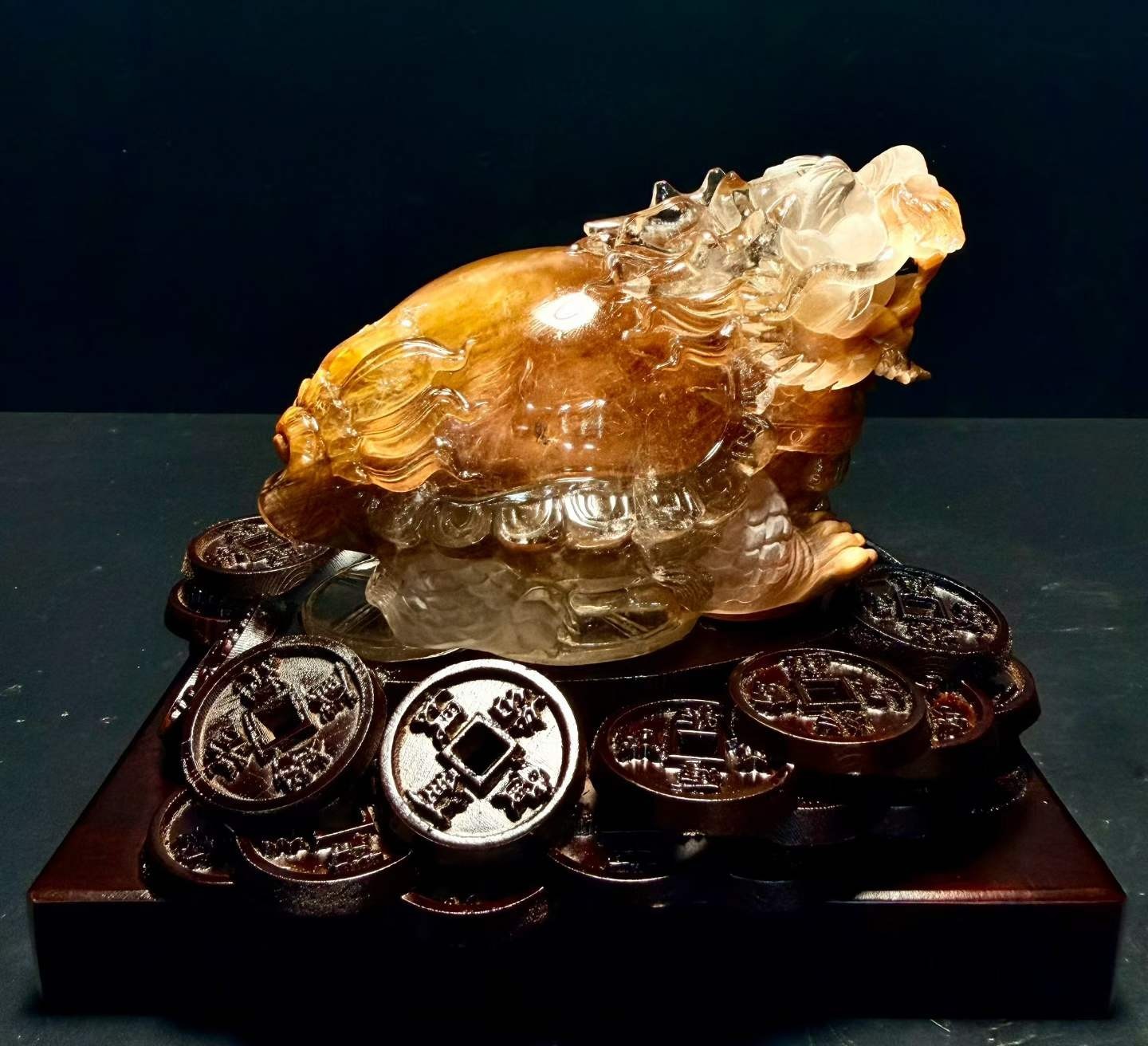 3.21LB Natural Yellow, Red Rabbit Hair Quartz Dragon Turtle Crystal Reiki+Stand
