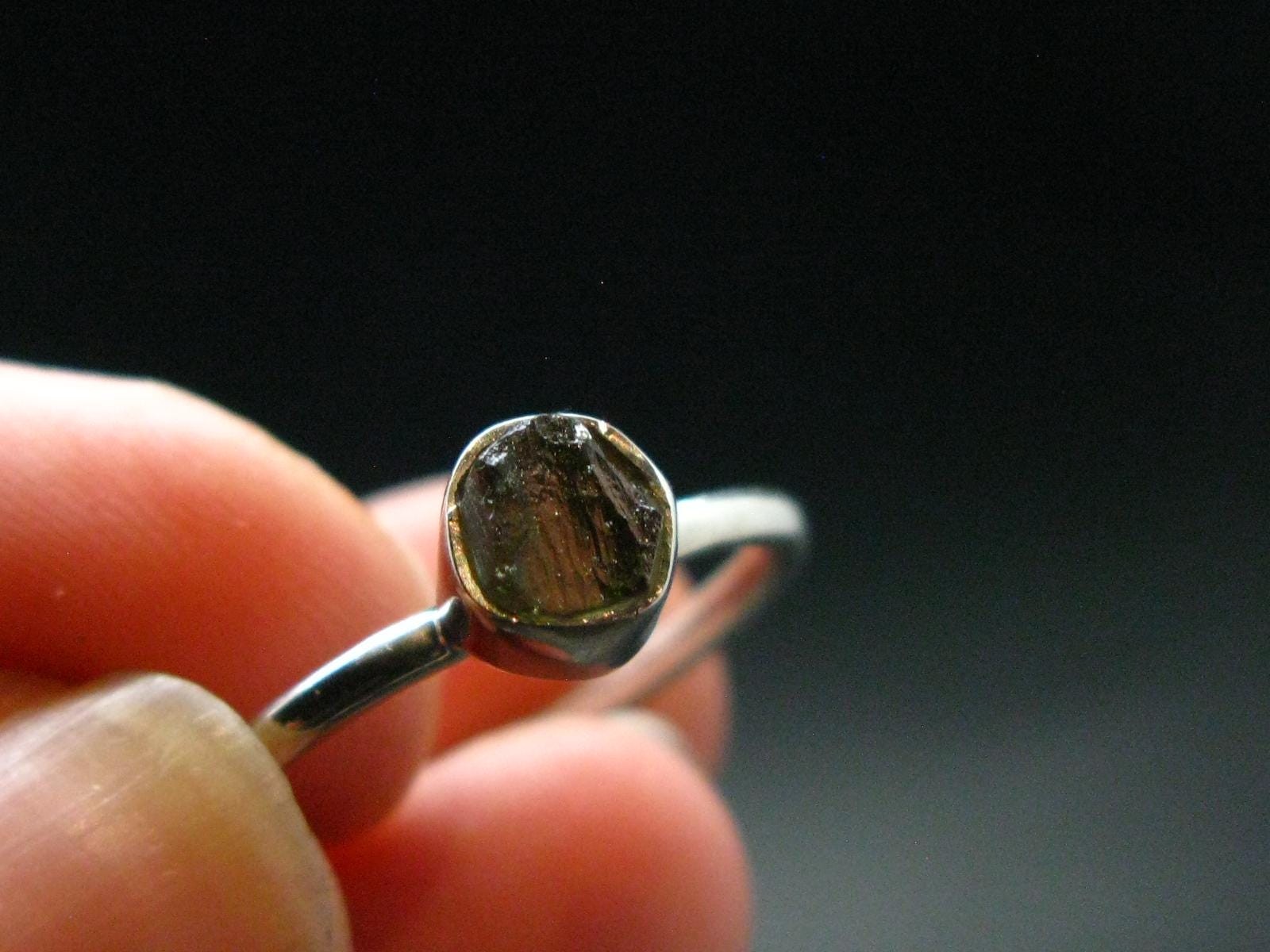 Moldavite Tektite Silver Ring from Czech Republic – 8 Size – 1.95 Grams