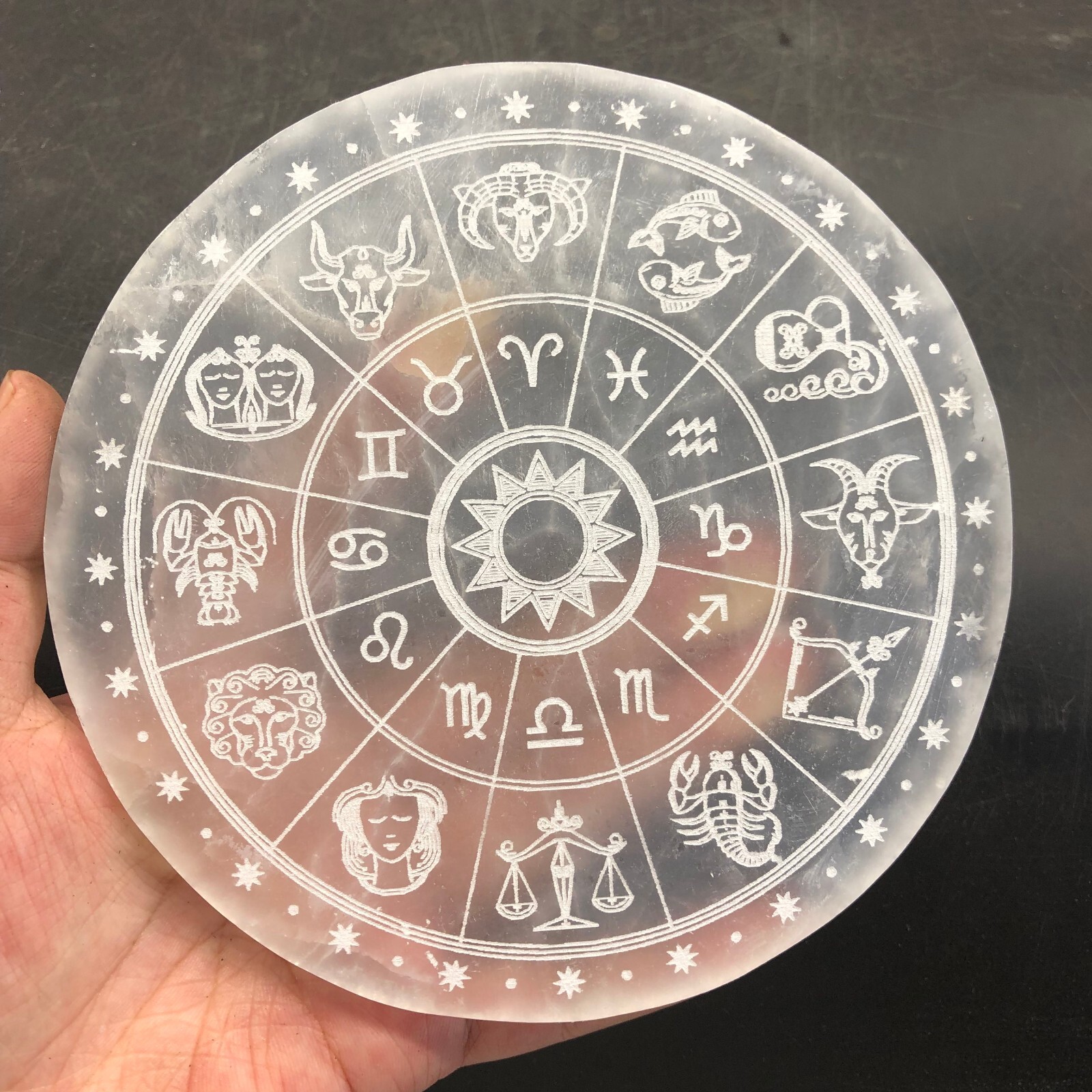“5.82” Natural Selenite Crystal Divination Zodiac Disk Purification Meditation