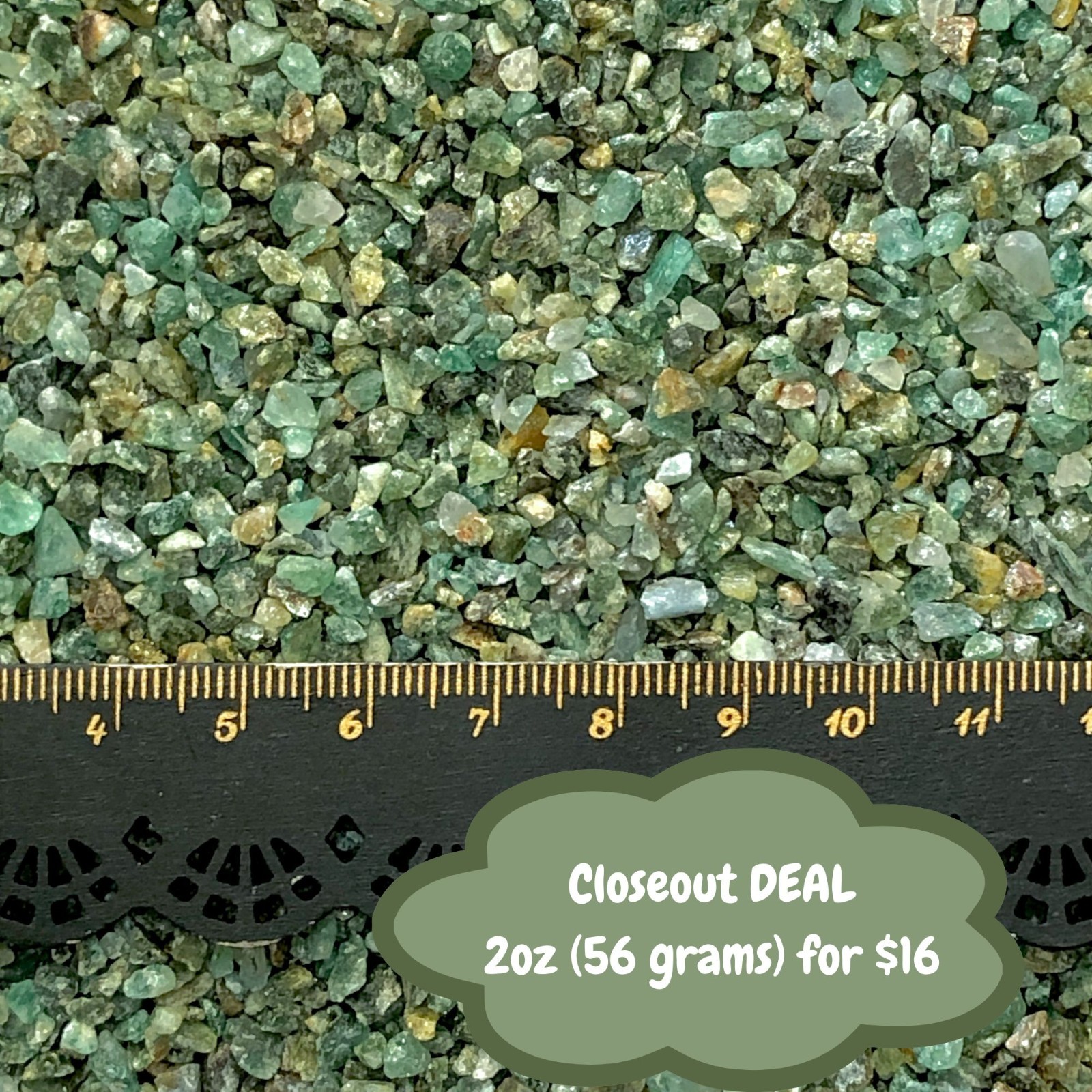 Crushed Green Emerald Chips (Grade B), 2mm-4mm, for Resin Art, Succulents