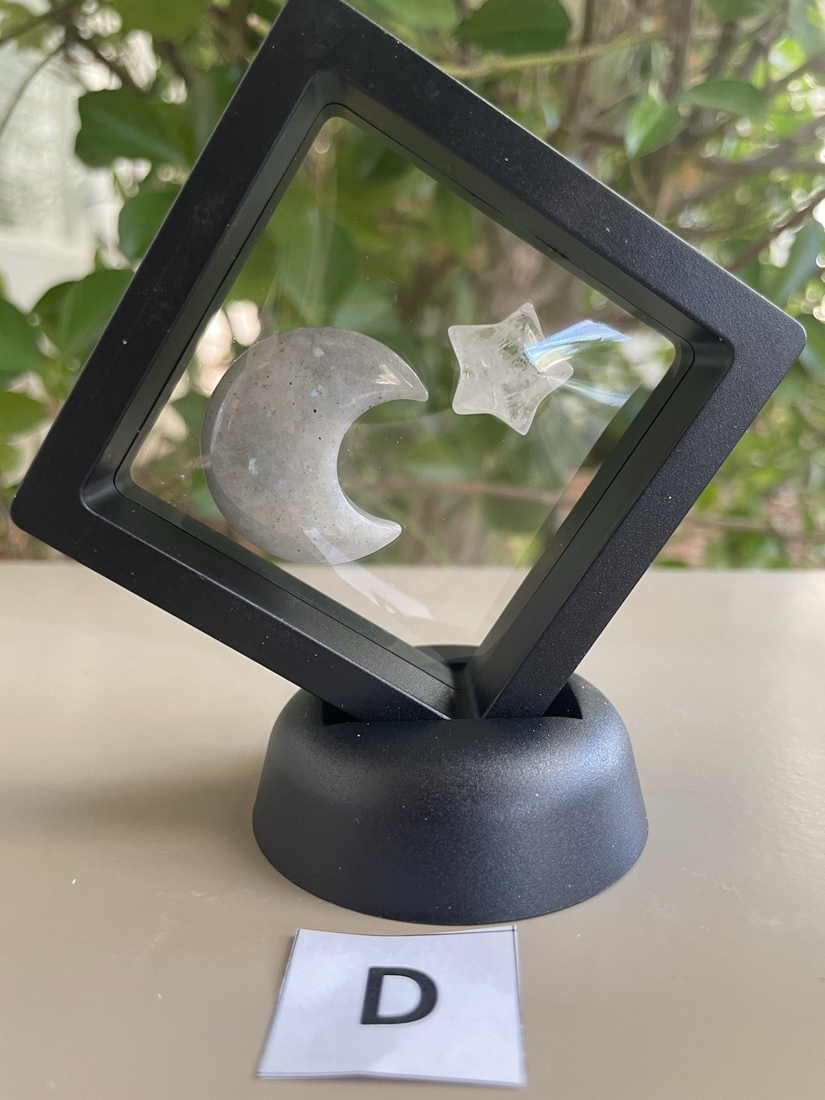 1″ x 1 1/4″ Labradorite Moon & 1/4″ Clear Quartz Star W/Display (QTY: 1)