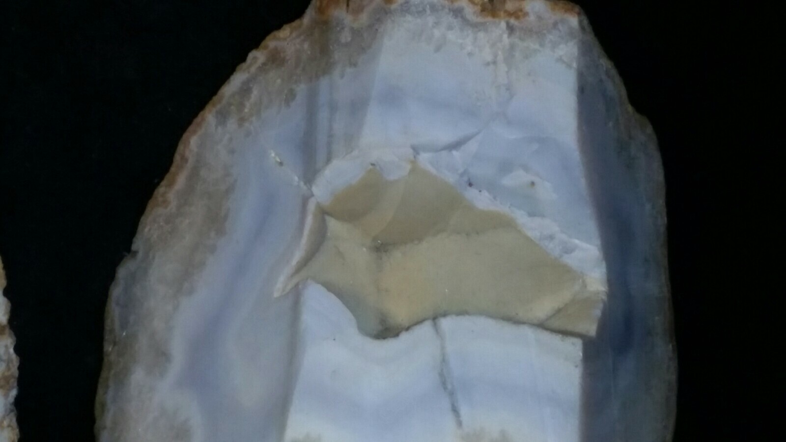 Blue Gray Chalcedony Quartz Geode Banded Agate Sliced and Polished rock #621