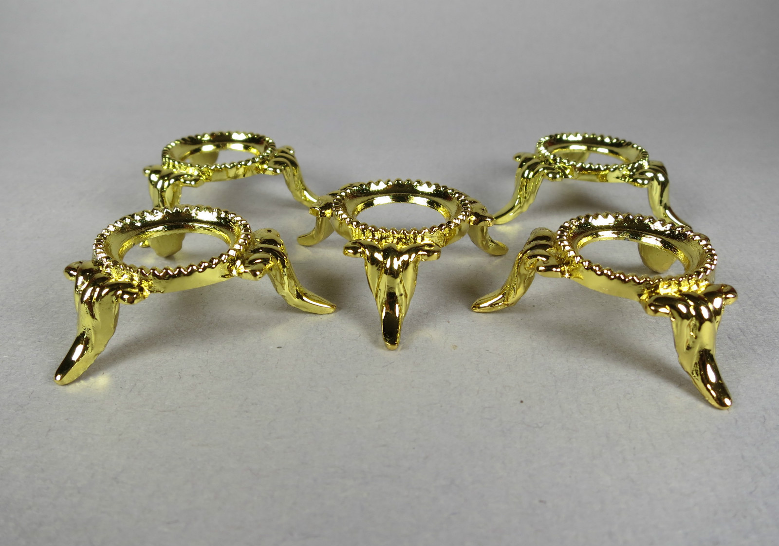 SET OF 5 SMALL NICKEL Sphere/Egg DISPLAY STANDS – GOLD