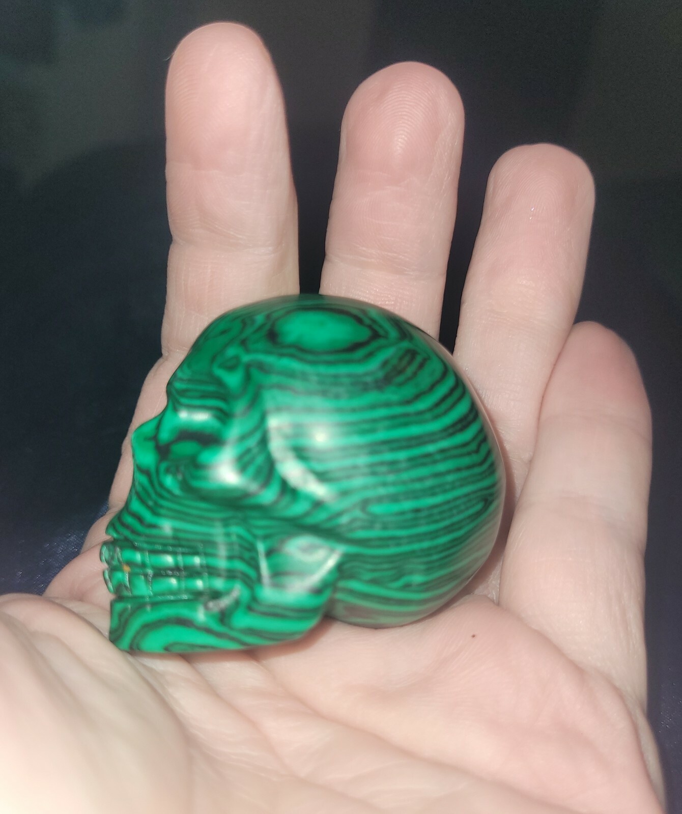 2” Malachite Stone Skull Hand-Carved US SELLER