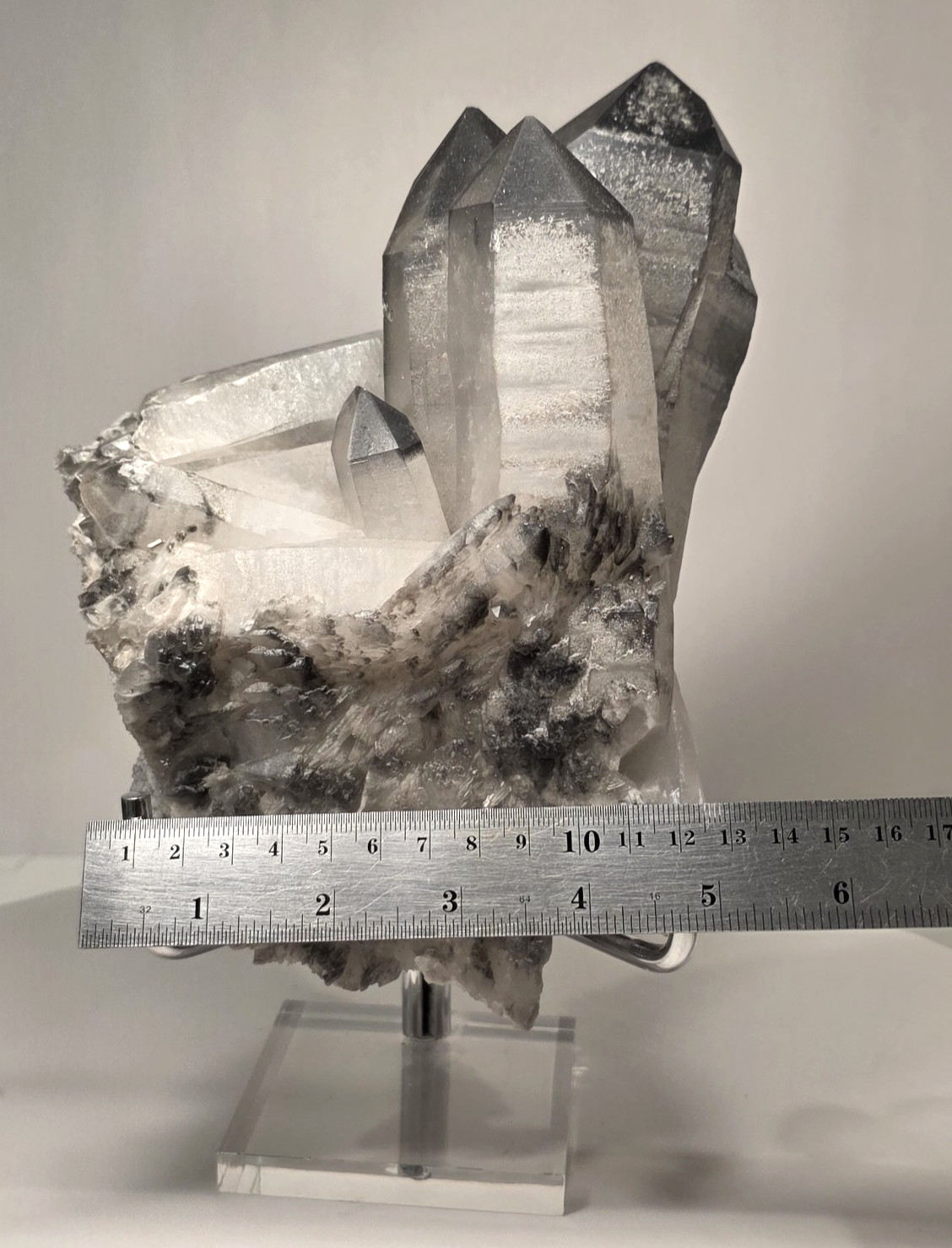 5LB 8″ Natural Smoky Quartz Crystal Cluster Phantom Point Specimen WITH STAND