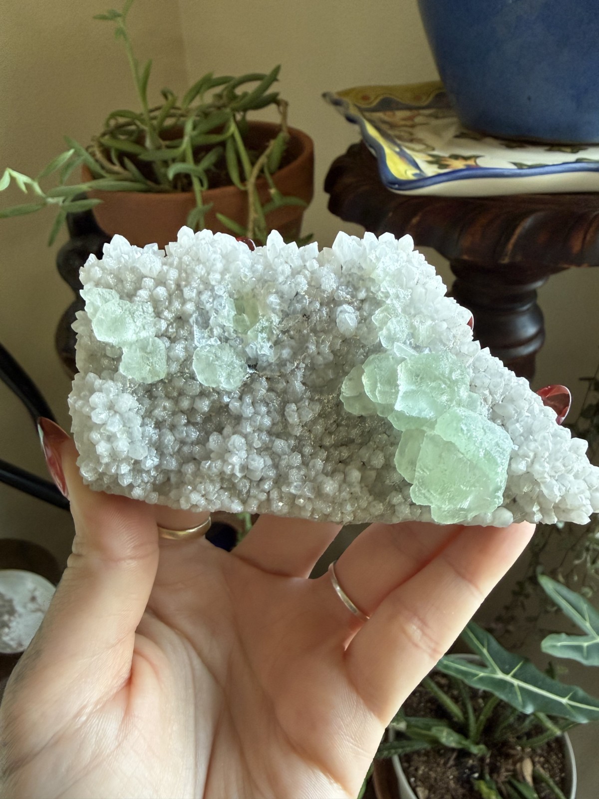 White Quartz Crystal Cluster with Green Fluorite – 7.05 oz