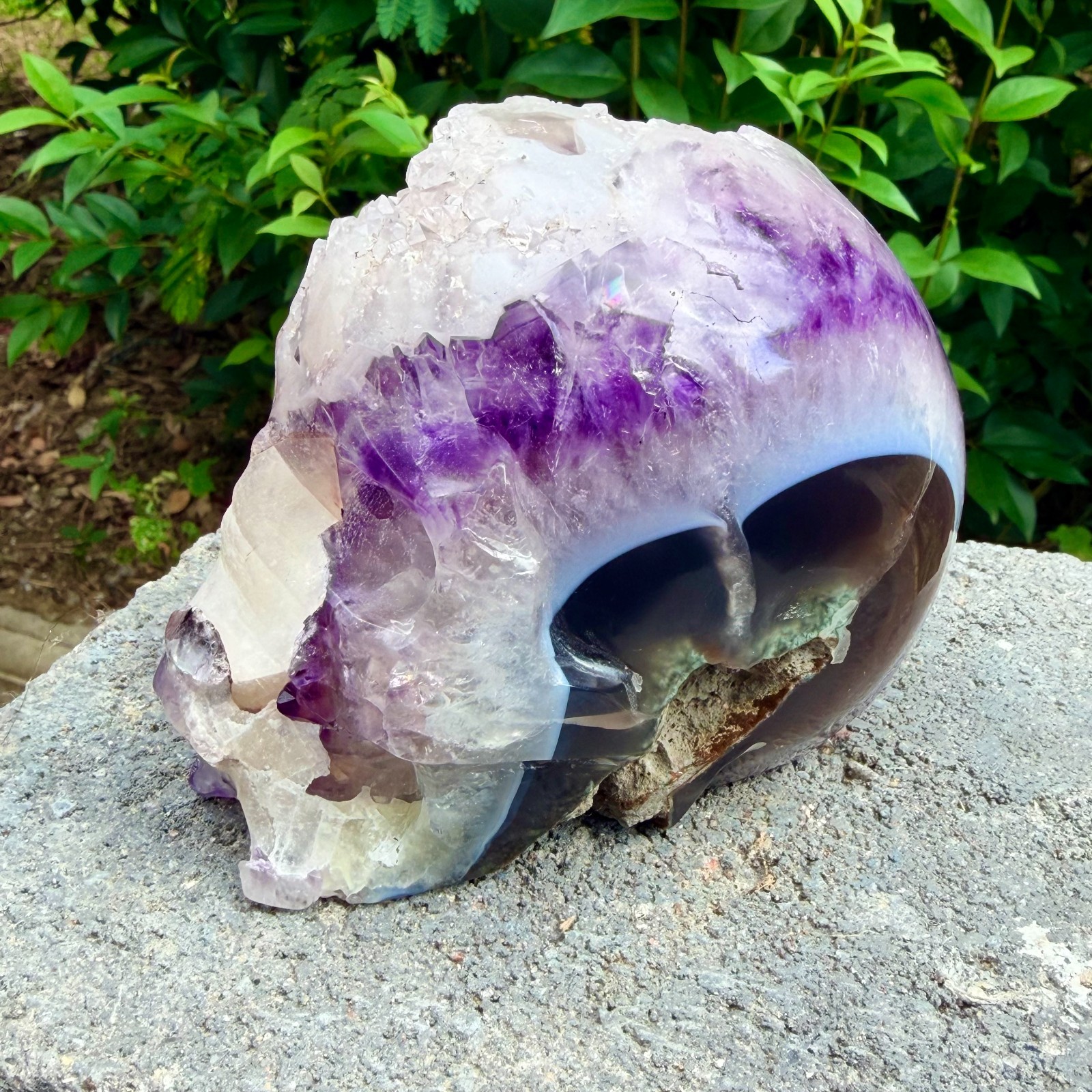 2.71lb Amethyst agate crystal cave skull, Rare hand carved skull specimen