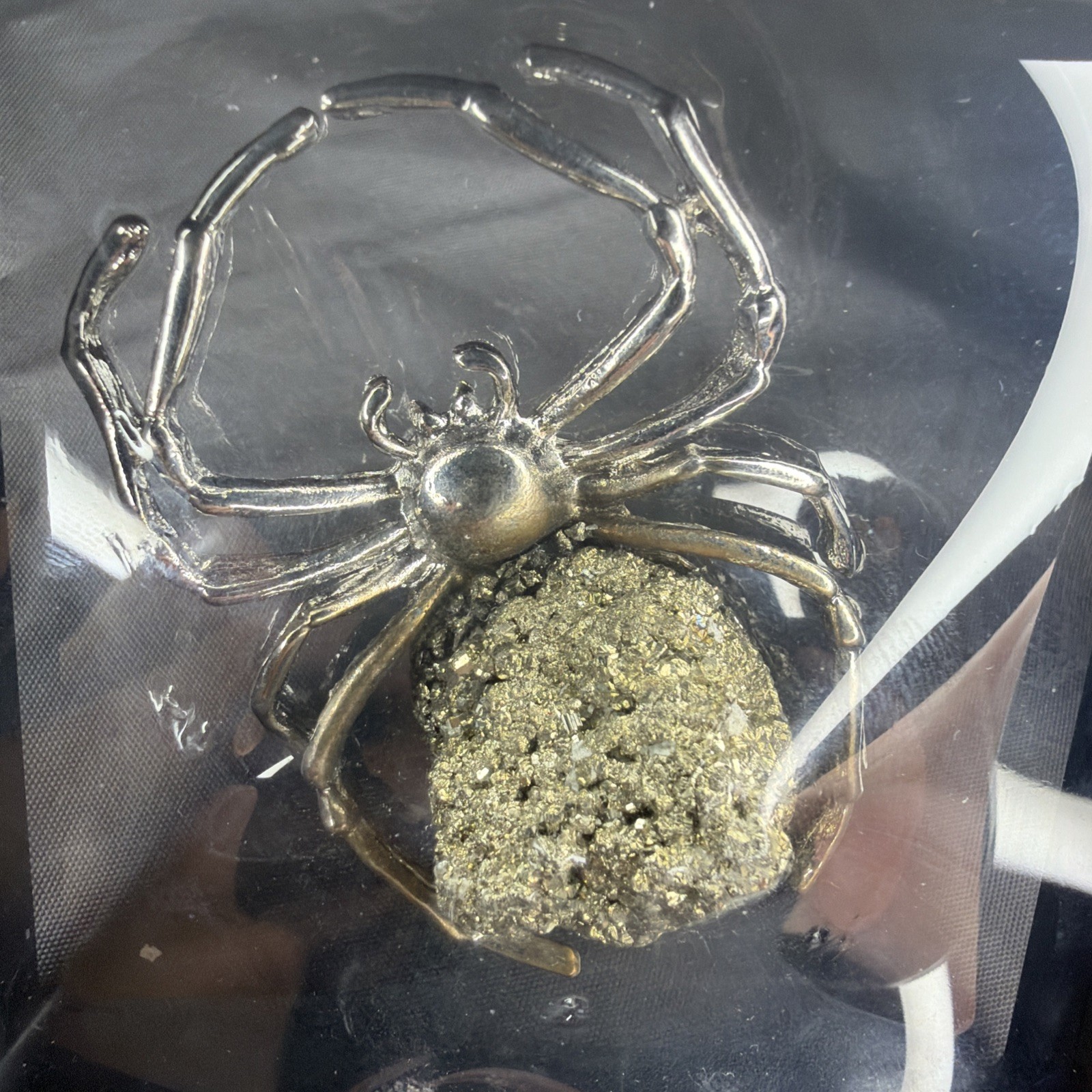 Natural Pyrite Spider Shadow Box Display – Fool’s Gold Mineral Decor