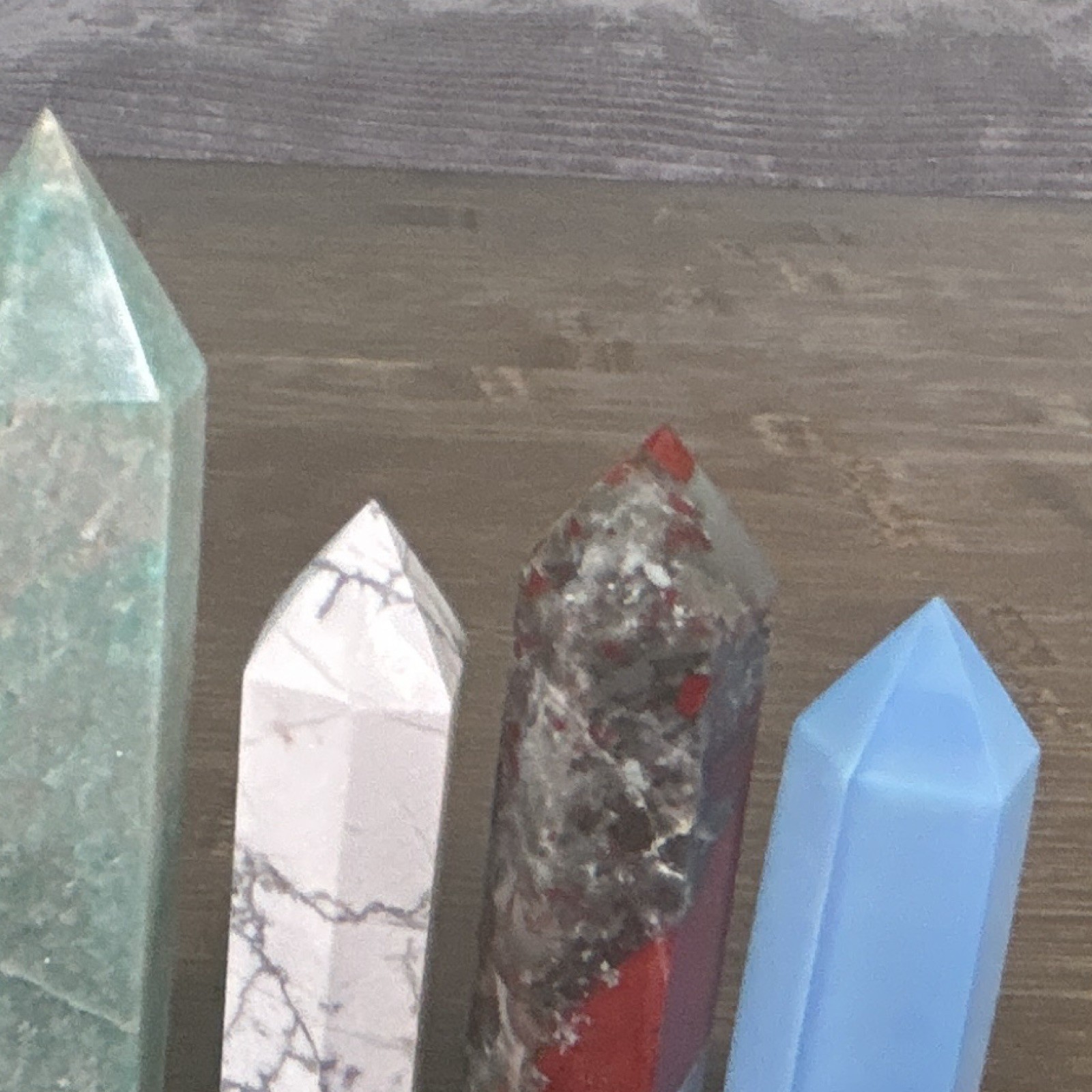 Set of 4 Polished Crystal Generator Towers/Points – Green Blue White Multicolor
