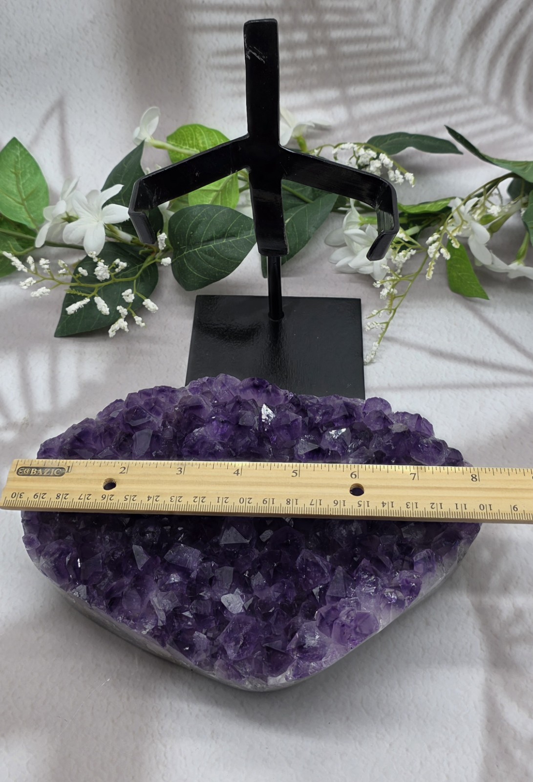 Large Uruguay Amethyst on Black Metal Stand Natural Purple Crystal Display