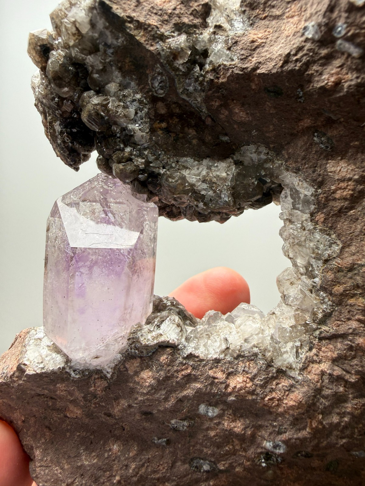 ONE-OF-A-KIND Goboboseb Amethyst Crystal w/ Analcime in UV Calcite Matrix-WOW!!