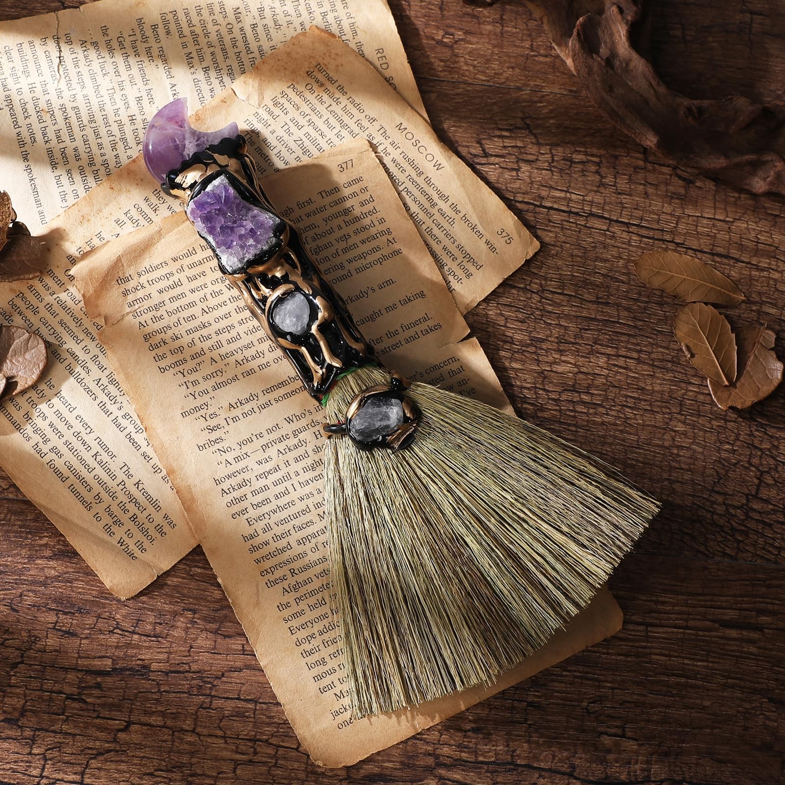 Crystal Witch Altar Broom Moon Design Amethyst Natural Healing Crystals Reiki